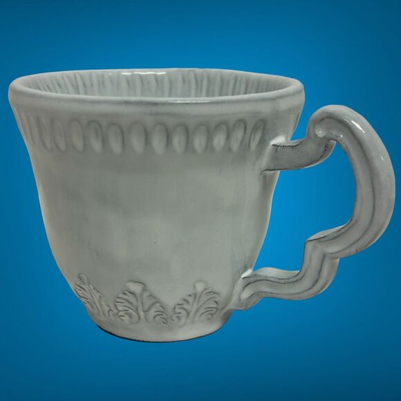 Set Of 2 Vietri Incanto Leaf Stone White Coffee Tea Mugs Handmade In Italy NWT - Picture 6 of 16